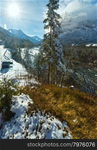 Winter landscape with mountain and river (Austria, Tirol)