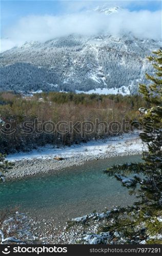 Winter landscape with mountain and river (Austria, Tirol)