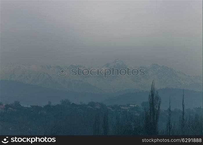 Winter landscape with mountains snow covered