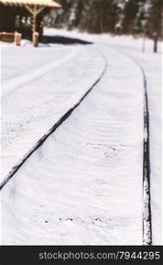 Winter landscape with rails.. White winter wonderland landscape
