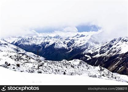 Winter landscape with snow mountains Caucasus region in Russia