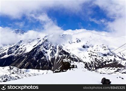 Winter landscape with snow mountains Caucasus region in Russia