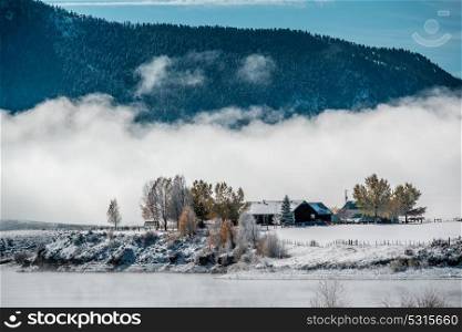 Winter landscape with Wolford Mountain Reservoir in Colorado, USA.