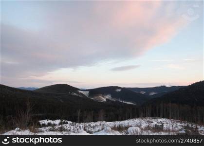 Winter morning mountain landscape (Ukraine, Carpathian Mt&rsquo;s)