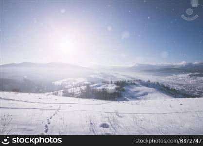 Winter mountain hills at sunny day
