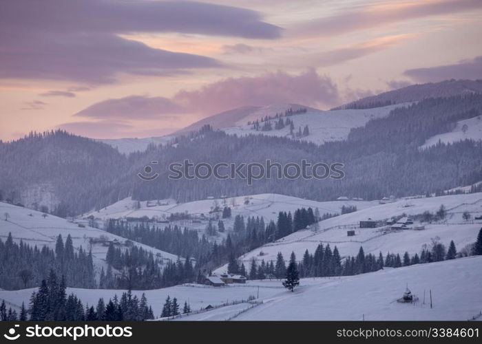 winter mountain landscape. Carpathian Mountains, Ukraine