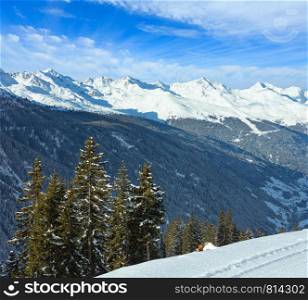Winter mountain landscape. Kappl ski region in the Tyrolean mountains, Austria.