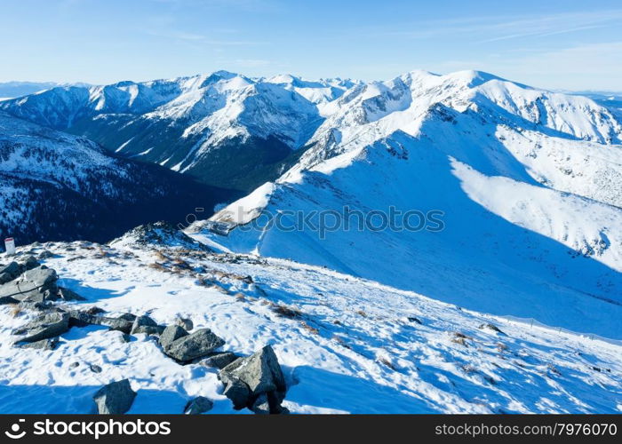 Winter mountain landscape. The Kasprowy Wierch in the Western Tatras (Poland).