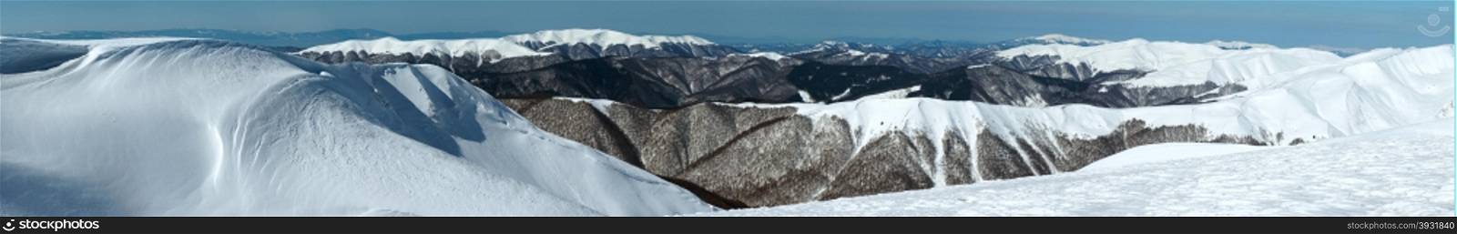Winter mountain landscape (Ukraine, Carpathian Mt&rsquo;s, Svydovets Range). Panorama.