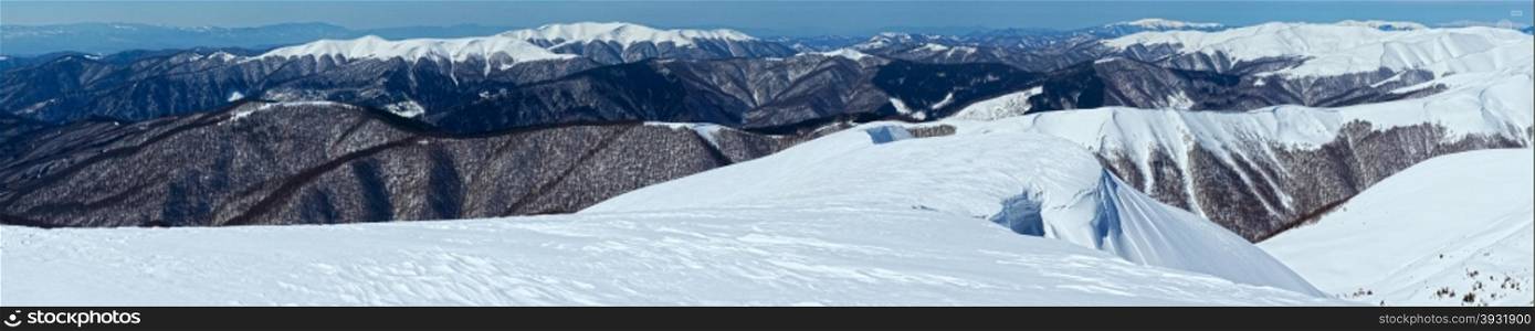 Winter mountain landscape (Ukraine, Carpathian Mt&rsquo;s, Svydovets Range). Panorama.