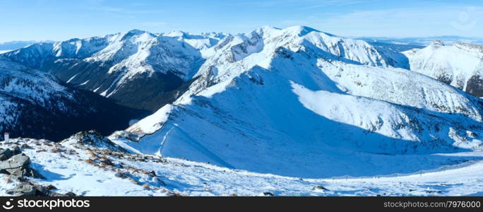 Winter mountain panorama. The Kasprowy Wierch in the Western Tatras (Poland).