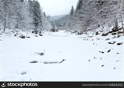 winter mountain river landscape (Jaremche, Ukraine)