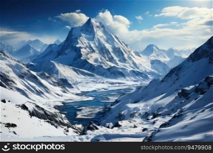 Winter mountain snowy landscape. Generative AI