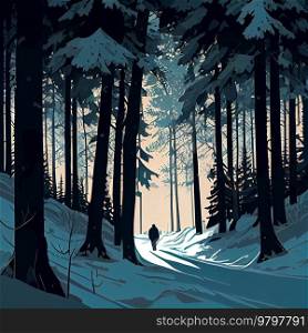 Winter Natural Pine Forest with Snow. Illustration. 
