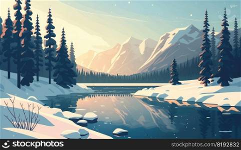 winter nature landscape snowfall forest. snow cold, background white, blue sky, christmas tree, ice scene winter nature landscape snowfall forest ai generated illustration. winter nature landscape snowfall forest ai generated