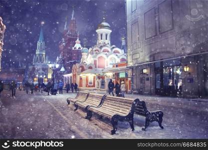 winter night landscape in the center of Moscow