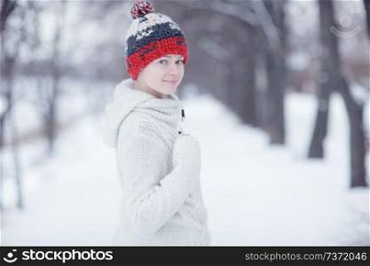 Winter portrait of sports girl snow