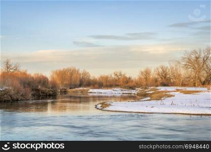 winter river scenery - St Vrain Creek near Platteville in northern Colorado