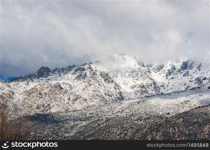 winter scene of Navacerrada mountains, Madrid, Spain.