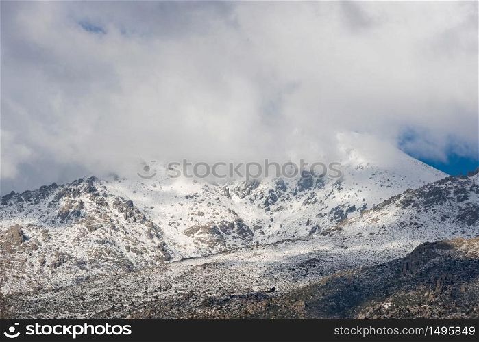 winter scene of Navacerrada mountains, Madrid, Spain.