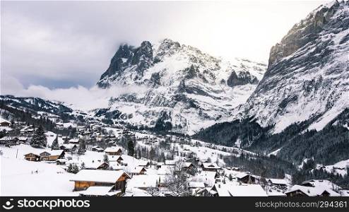 winter scenery of an alpine mountain village