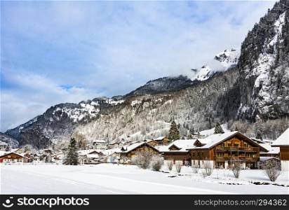 winter scenery of an alpine mountain village