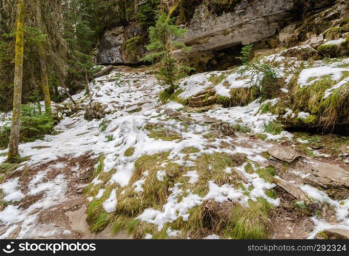 Winter scenery of Johnston Canyon trail in Banff National Park, Alberta, Canada