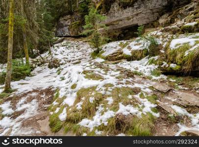 Winter scenery of Johnston Canyon trail in Banff National Park, Alberta, Canada