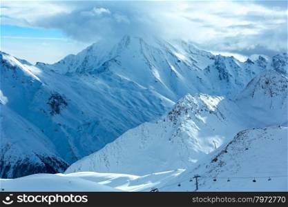 Winter Silvretta Alps landscape. Ski resort Silvrettaseilbahn AG Ischgl, Tyrol, Austria.