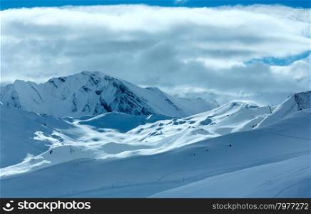 Winter Silvretta Alps landscape with ski track.Tyrol, Austria.
