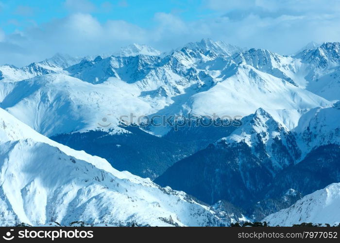 Winter Silvretta Alps snowy landscape, Tyrol, Austria.