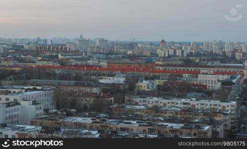 Winter snow fell in the city of Minsk. Photo from above