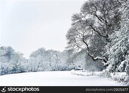 Winter snow landscape in English countryside