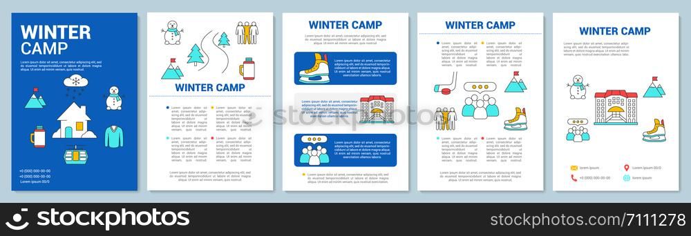 Winter, snowy mountains resort brochure template layout. Flyer, booklet, leaflet print design with linear illustrations. Vector page layouts for magazines, annual reports, advertising posters. Winter, snowy mountains resort brochure template layout. Flyer, booklet, leaflet print design with linear illustrations. Vector page layouts for magazines, annual reports, advertising posters