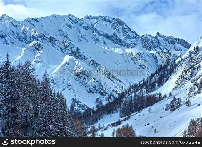 Winter snowy peaceful Samnaun Alps landscape (Swiss).