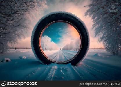 Winter tire on ice. Neural network AI generated art. Winter tire on ice. Neural network AI generated