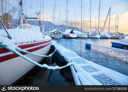 Winter view of a marina in Trondheim