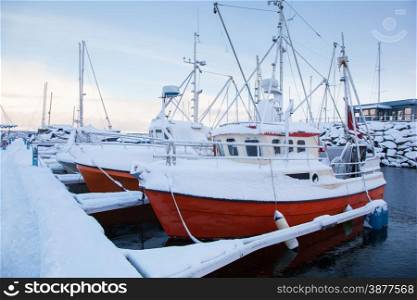 Winter view of a marina in Trondheim