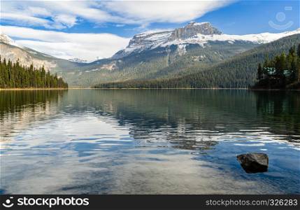 Winter view of Emerald Lake with Rocky mountain reflection in Yoho National Park, British Columbia, Canada