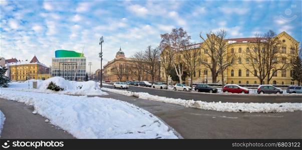 Winter view of Marshal Tito square in Zagreb, captal of Croatia