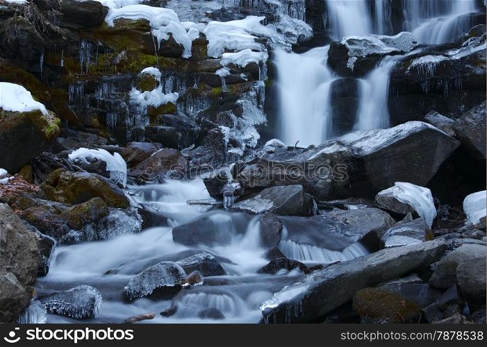 Winter waterfall, Carpathian mountains, Ukraine