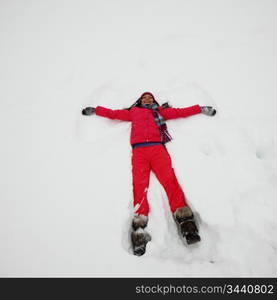 winter woman lay on snow