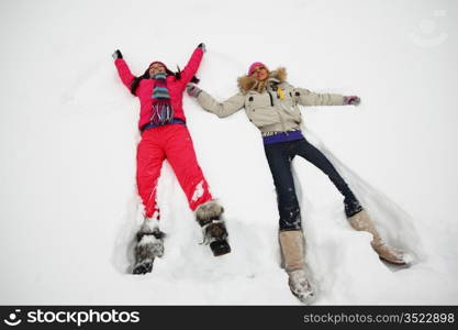 winter woman lay on snow