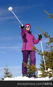 winter woman ski sport fun travel snow