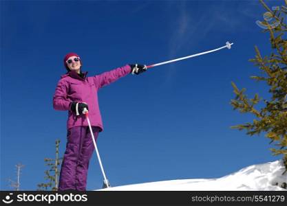 winter woman ski sport fun travel snow