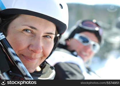 winter woman ski sport fun travel snow