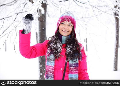 winter women close up portrait in frost forest