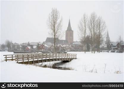 Winterswijk seen from the Scholtenbrug on a cloudy winter day