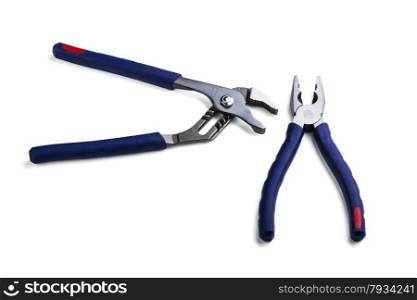 Wire cutting and flat-nose pliers isolated on a white background