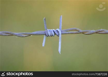 Wire fence close up with the countryside of background